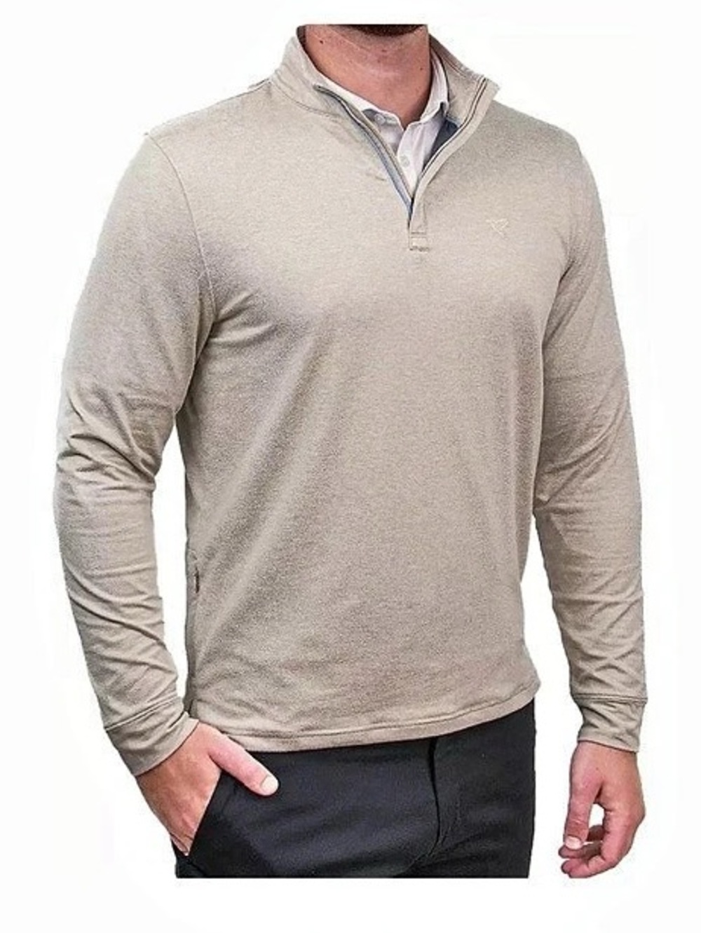 Birddogs Men's M 1/4 Zip Sweatshirt Performance Golf Lined Ecru Heather